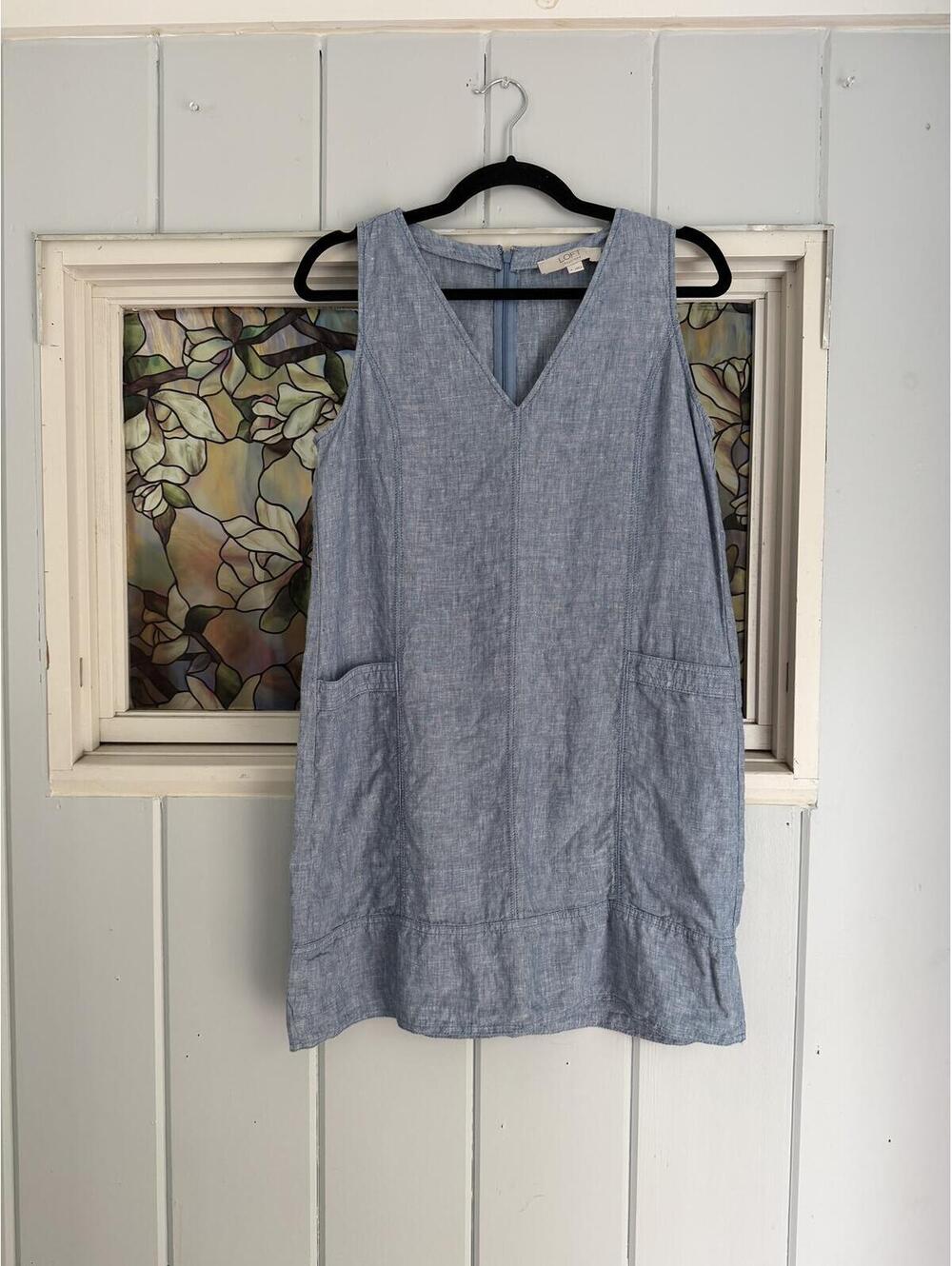 LOFT 100% Linen Sleeveless blue summer Dress Size 4